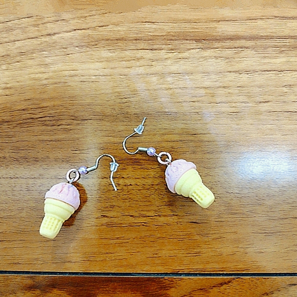 Ice Cream Cone Earrings - Pink and Yellow